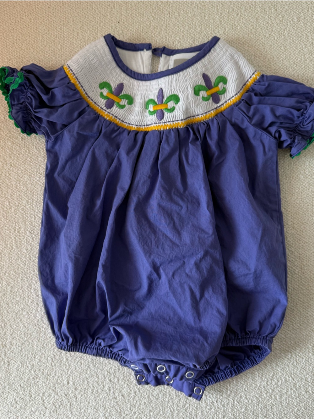 Mardi Gras Smocked Baby bubble